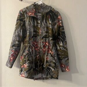 Tommy Bahama Green Floral Drawstring Hooded Anorak Jacket - Size XS
